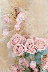 pinkrose and pampas flower in wedding.giving you a feeling of freshness and happiness