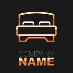 Line Big bed for two or one person icon isolated on black background. Colorful outline concept. Vector