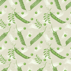 Pods of greeen peas. Vector illustration with a  texture.