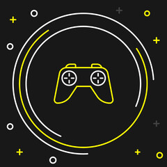 Line Game controller or joystick for game console icon isolated on black background. Colorful outline concept. Vector