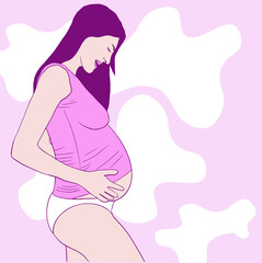 Obraz na płótnie Canvas cartoon illustration of pregnant mother on baby's big day vector pink background