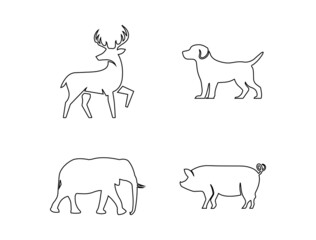 deer dog elephant pig line art vector illustration 