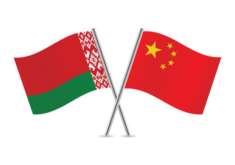 Belarus and China flags. Belarusian and Chinese flags isolated on white background. Vector illustration.