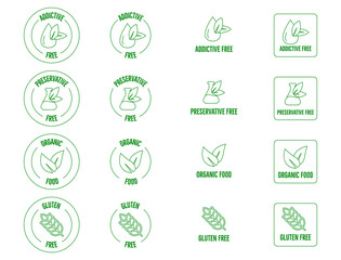 addictive free, preservative-free, gluten-free, organic food icon set vector illustration 