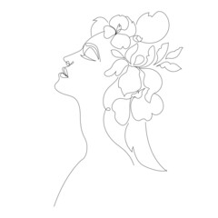 line drawing faces, fashion concept, woman beauty minimalist, vector illustration for t-shirt, slogan design print graphics style with flower