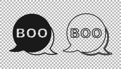 Black Boo speech bubble icon isolated on transparent background. Happy Halloween party. Vector