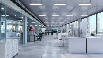 Laboratory interior with lab equipment. 3d illustration