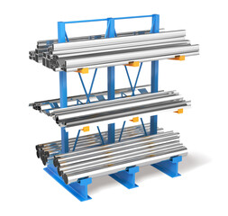 Rack with metal pipes. Vector illustration.