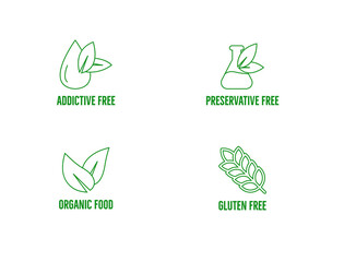 addictive free, preservative-free, organic food, gluten-free icon vector illustrations 
