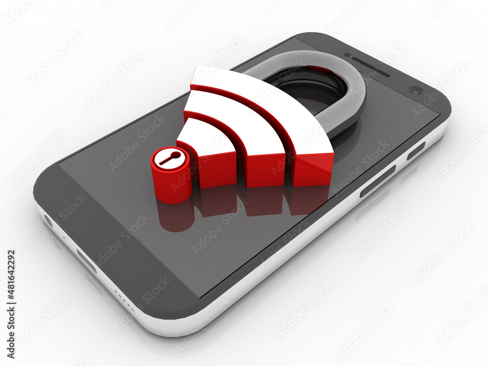 Poster 3d rendering transmitter mobile wifi protect lock