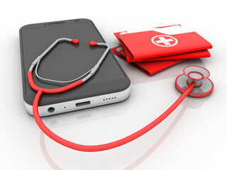 3d illustration hospital folder and stethoscope with mobile
 