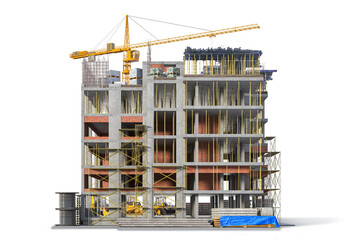 Building under construction on white background. 3d illustration