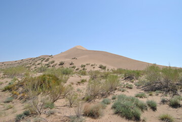Singing dune in Kazakhstan. The musical sand of the Altyn-Emel National Park. Desert. Dune.