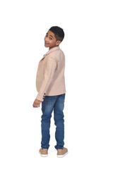 Fototapeta premium rear view of boy turned on white background