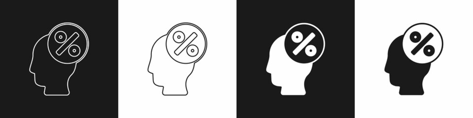 Set Discount percent tag icon isolated on black and white background. Shopping tag sign. Special offer sign. Discount coupons symbol. Vector