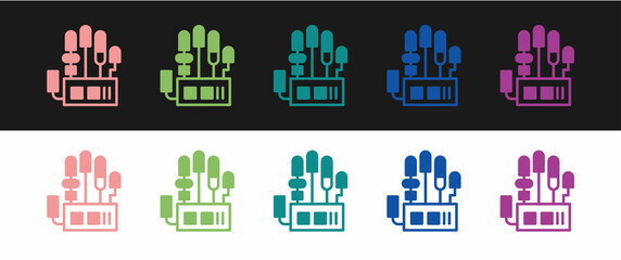 Set Mechanical robot hand icon isolated on black and white background. Robotic arm symbol. Technological concept. Vector