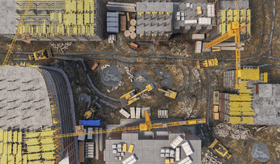 Residential building construction site top view. 3d illustration