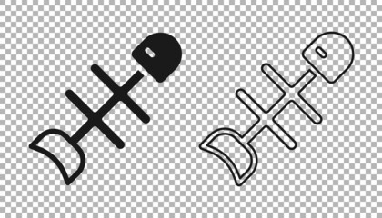 Black Dead fish icon isolated on transparent background. Vector