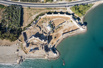 Panoramic view of the Mamure Castle in Anamur Town, Turkey