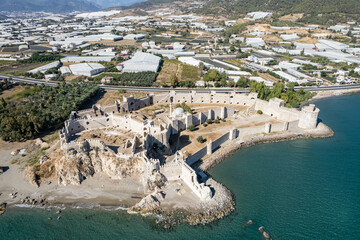 Panoramic view of the Mamure Castle in Anamur Town, Turkey