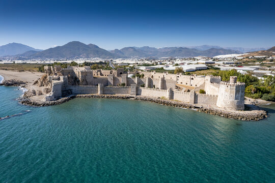 Panoramic view of the Mamure Castle in Anamur Town, Turkey