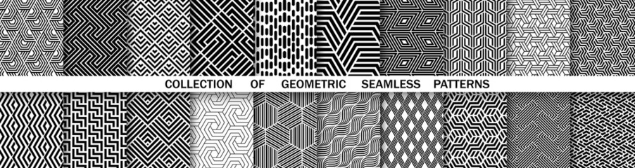 Geometric set of seamless black and white patterns. Simple vector graphics