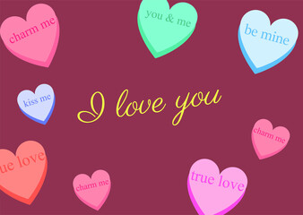 Colorful candy. Valentine's Day Postcard.prints of images on canvas. Set of creative hand-drawn abstract figures. Space for text. Minimalist images of icons. For postcard, poster, poster, brochure