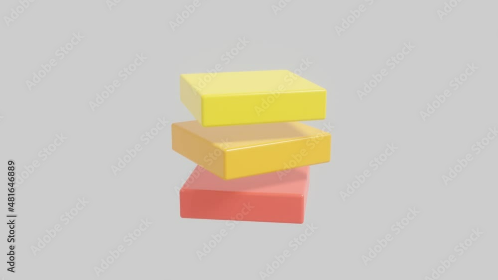 Poster multicolor 3d elements rotates on a white background. abstract seamless loop 3d rendered motion grap