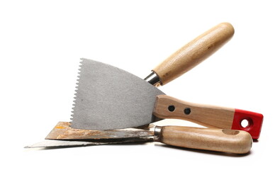 Metal trowel tool isolated on white background