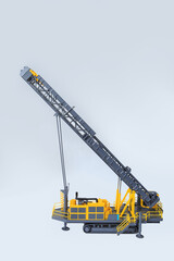 Large drill rig for drilling boreholes for explosives on a white background. Technologies of open-pit mining of minerals. The layout of a drilling rig.