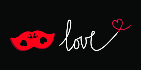 Happy Valentines Day , hand lettering typography poster on black background. Vector illustration. Romantic postcard, postcard, banner template. Valentine's birds. 