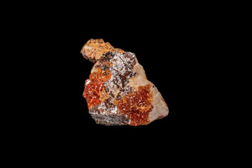 Macro mineral stone Vanadinite on a black background