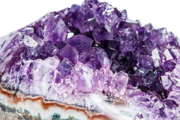 Amethyst Crystal Druse  macro mineral on white background