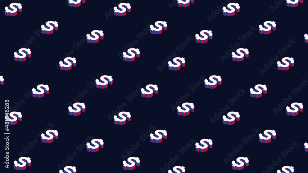 Aufkleber isometric symbols of us dollar in pattern on a dark background. seamless loop animation