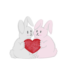 bunny couple with heart cute hand drawn vector illustration