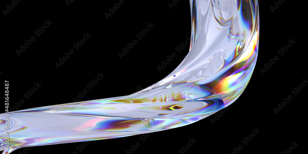 Poster chromatic caustic reflection effect, abstract liquid futuristic design element, 3d rendering glass g