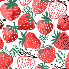 Vector strawberry seamless pattern. Fruit berry background. Fruit texture - 481648607