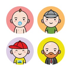 Cartoon man in different age flat illustration