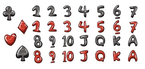 set of number and card design red and black