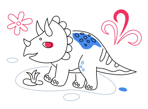 Triceratops dino - line design style illustration with editable stroke