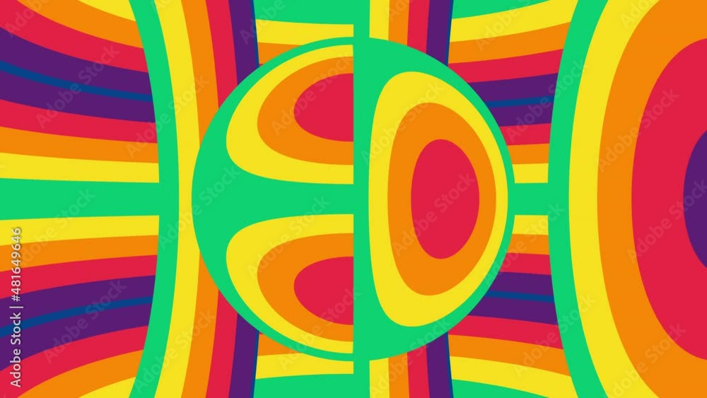 Poster distorted rainbow mosaic with stripes. seamless loop animation with rainbow lines