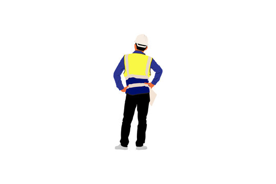 Vector illustration of engineers man holding a clipboard checklist cartoon character on white background