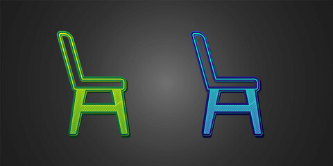 Green and blue Chair icon isolated on black background. Vector
