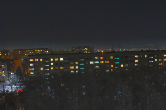 the night city of Siberia. Berdsk, Russia.