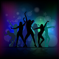 Naklejka na ściany i meble Silhouette of girls dancing in a disco. Vector illustration