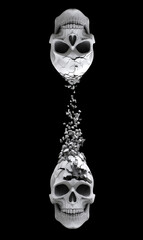 Fracturing skulls dissolving into each other and shattering into hundreds of pieces