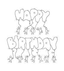 little people with words Happy Birthday.