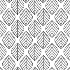 Vector minimalistic pattern with black line leaves on white background. 