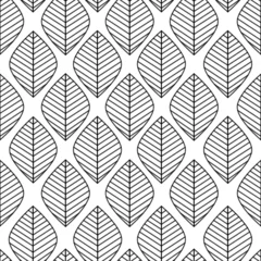 Gordijnen Vector minimalistische patroon met zwarte bladeren op een witte achtergrond. © Sofia