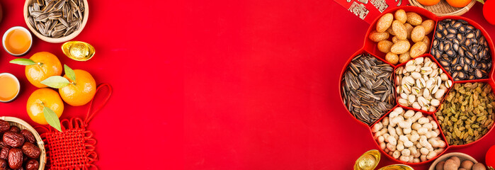 Top view accessories Chinese new year festival decorations.Chinese translation: Great luck，blessing